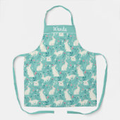 Whimsical Bunny Rabbit Blauwgroen Bloemen Hart Ont Schort (Voorkant)
