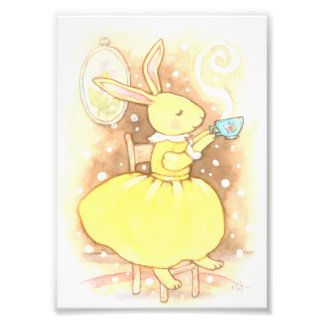 Whimsical Bunny Rabbit Cup van Tea Illustration Foto Afdruk