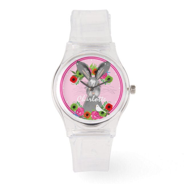 Whimsical Bunny Rabbit Cute Personalized Horloge (Voorkant)