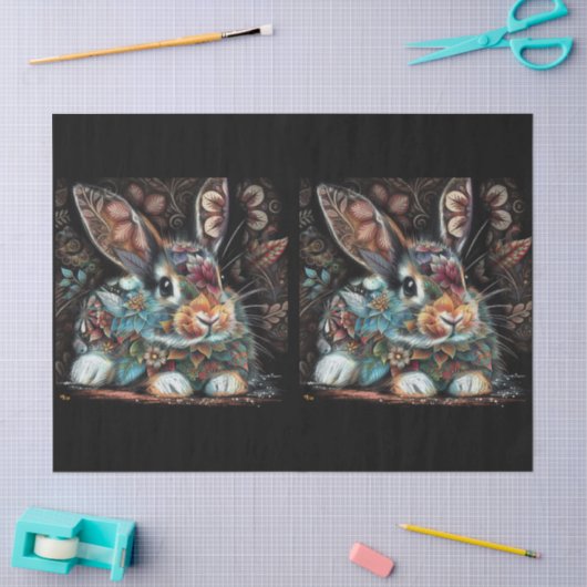Whimsical Bunny Rabbit Floral Abstracte Decoupage Tissuepapier (Craft)