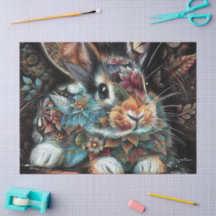 Whimsical Bunny Rabbit Floral Abstracte Decoupage Tissuepapier