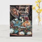 Whimsical Bunny Rabbit Floral Abstracte Verjaardag Kaart (Gele Bloem)
