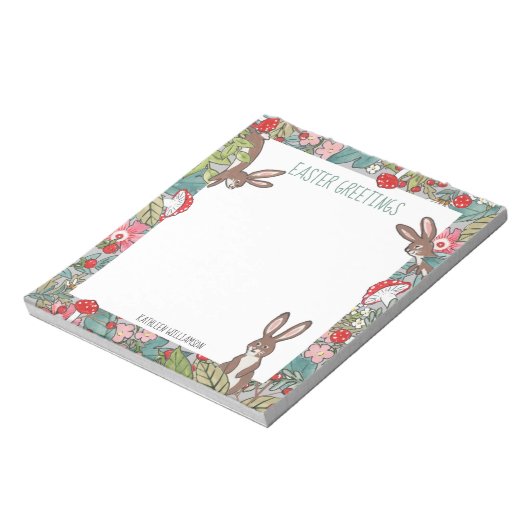 Whimsical Bunny Rabbit Pushroom Easter Custom Notitieblok (Gedraaid)