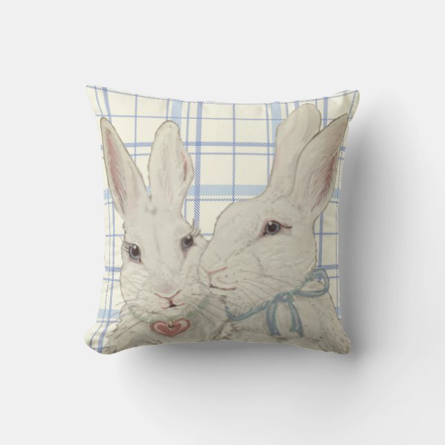 Whimsical Bunny Rabbits Blue Pset Easter Kussen (Voorkant)