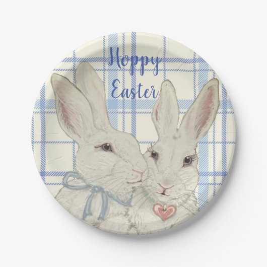Whimsical Bunny Rabbits Blue Pset Easter Papieren Bordje (Voorkant)