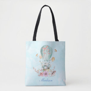 Whimsical Bunny Riding in een Hot Air Ballon Custo Tote Bag