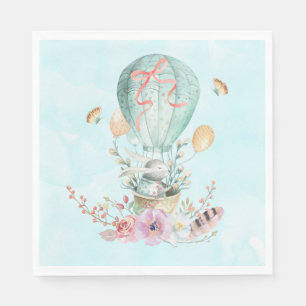 Whimsical Bunny Riding in een luchtballon Servet