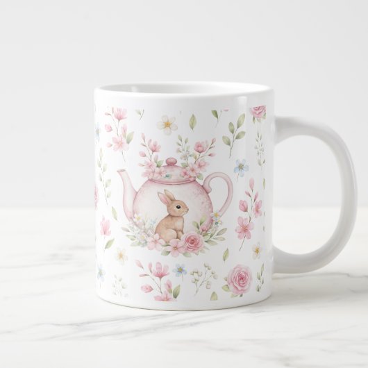 Whimsical Bunny Teapot Floral Spring  Extra Grote Beker (Rechts)