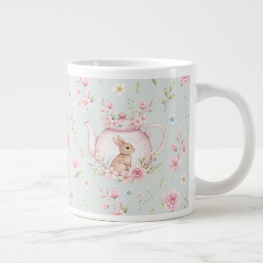 Whimsical Bunny Teapot Floral Spring Extra Grote Beker (Rechts)