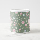 Whimsical Bunny Teapot Floral Spring Extra Grote Beker (Voorkant)