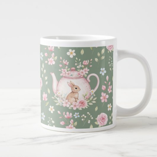 Whimsical Bunny Teapot Floral Spring Extra Grote Beker (Rechts)