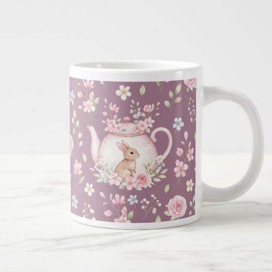 Whimsical Bunny Teapot Floral Spring  Extra Grote Beker (Rechts)