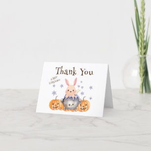 Whimsical Bunny Witch Halloween Baby shower Bedankkaart