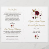 Whimsical Burgundy Gold Flowers Wedding Programme (Voorkant)