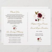 Whimsical Burgundy Gold Flowers Wedding Programme (Voorkant / Achterkant)