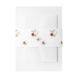 Whimsical Burgundy Gouden Bloemen Monogram Bruilof Uitnodigingen Wikkel