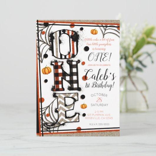 Whimsical Burlap Halloween Mashup 1e Verjaardag Kaart (Staand voorkant)
