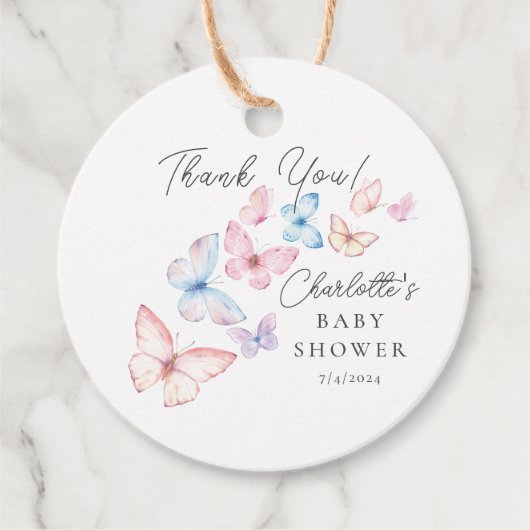 Whimsical Butterflies Baby shower Bedankjes Labels (Voorkant)