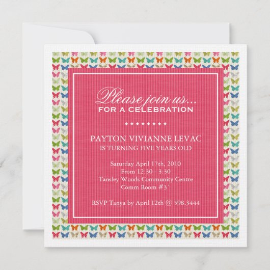 Whimsical Butterflies Birthday Party Invitation Kaart (Voorkant)