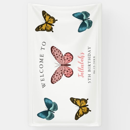 Whimsical Butterflies Birthday Party Welcome Spandoek (Verticaal)