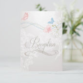 Whimsical Butterflies en Lace Reception nodigen Kaart (Staand voorkant)