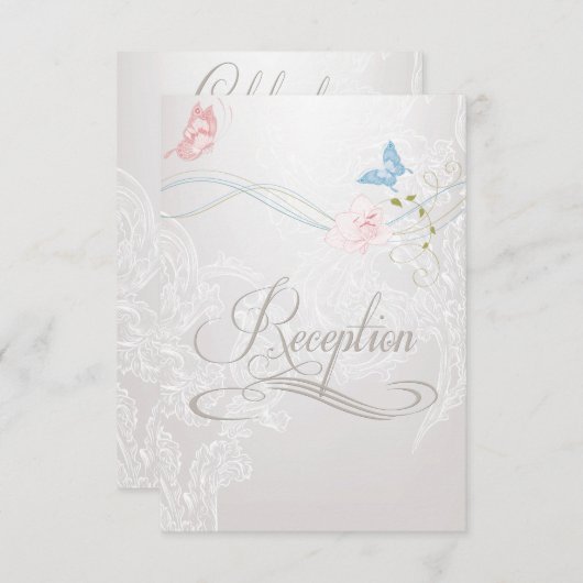 Whimsical Butterflies en Lace Reception nodigen Kaart (Voorkant / Achterkant)
