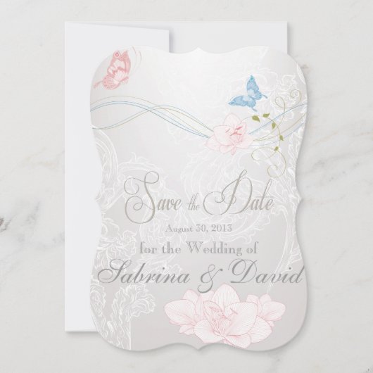 Whimsical Butterflies en Lace Save the Date (Voorkant)