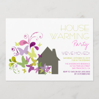 Whimsical Butterflies House Warming Party Invite Kaart