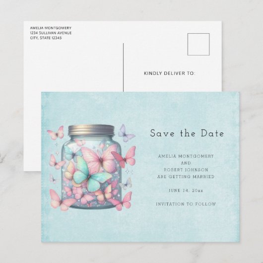 Whimsical Butterflies in a Jar Aankondigingskaart (Voorkant / Achterkant)