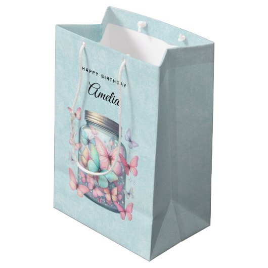 Whimsical Butterflies in a Jar Birthday Medium Cadeauzakje (Achterkant Gekanteld)