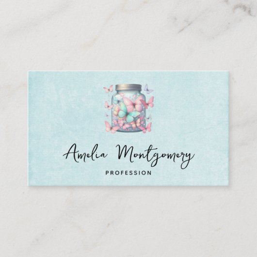 Whimsical Butterflies in a Jar Visitekaartje (Voorkant)