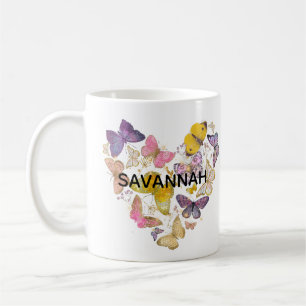 Whimsical Butterflies Love Heart Faux Glitter Name Koffiemok