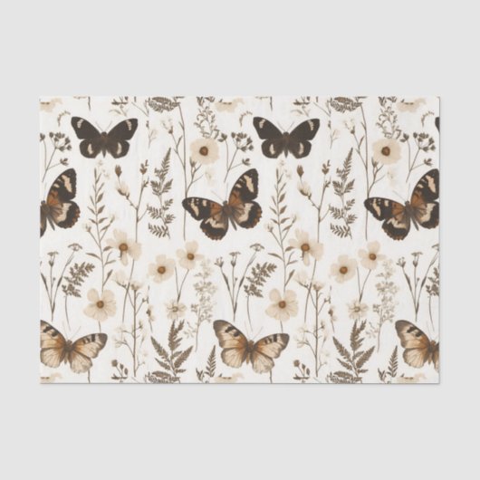 Whimsical Butterfly and Flower Pattern Tissuepapier (Voorkant)