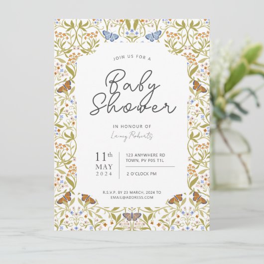 Whimsical Butterfly Enchanted Garden Baby shower Kaart (Staand voorkant)