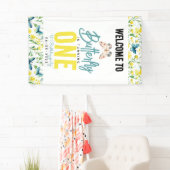 Whimsical Butterfly Floral 1e verjaardag Spandoek (Insitu)