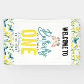 Whimsical Butterfly Floral 1e verjaardag Spandoek (Horizontaal)