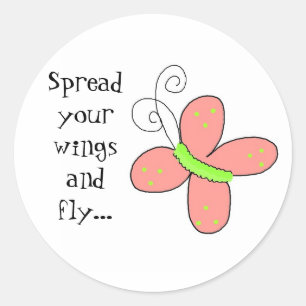 Whimsical Butterfly met Gezegde Ronde Sticker