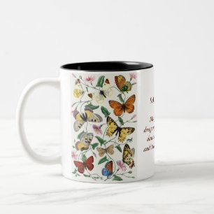 Whimsical Butterfly Morning Glory Botanische quote Tweekleurige Koffiemok