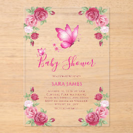 Whimsical Butterfly & Rose Baby Shower Acryl Uitnodigingen