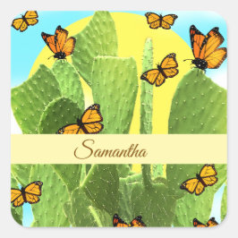 Whimsical Cactus And Butterflies Vierkante Sticker