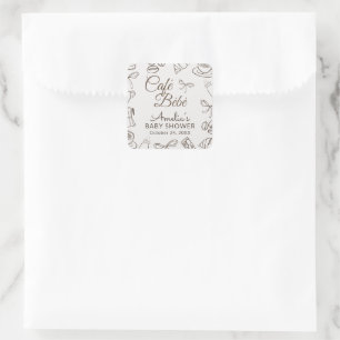 Whimsical Cafe Bebe Baby Shower  Vierkante Sticker
