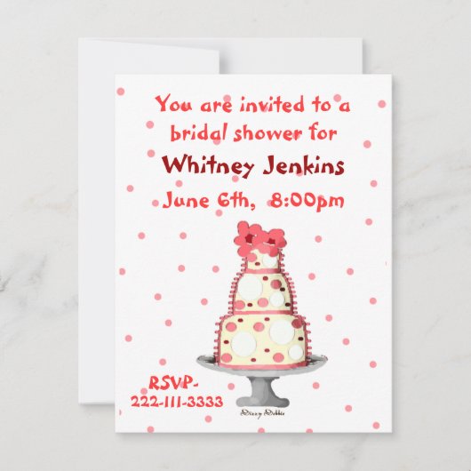 Whimsical Cake Bridal Shower Invitation Kaart (Voorkant)