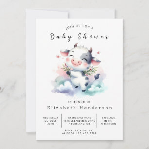Whimsical Calf Koe Baby shower Kaart