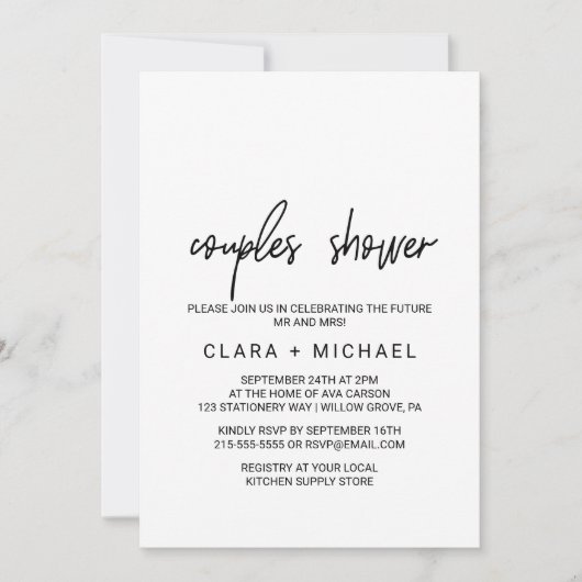 Whimsical Calligraphy Couples Shower Kaart (Voorkant)