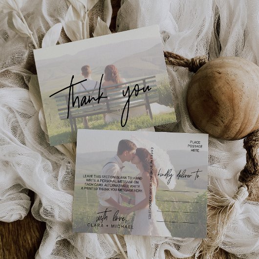 Whimsical Calligraphy | Faded Foto bedankt Briefkaart