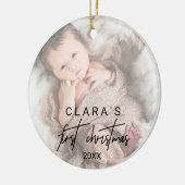 Whimsical Calligraphy Faded Foto First Kerstmis Keramisch Ornament (Links)