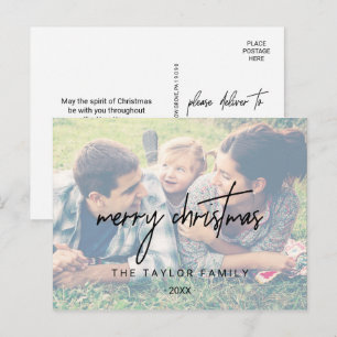 Whimsical Calligraphy Faded kerstfoto Feestdagenkaart