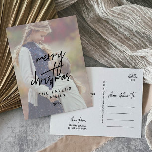 Whimsical Calligraphy Faded kerstfoto Feestdagenkaart