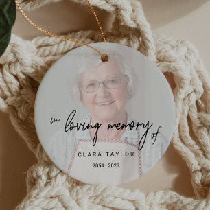 Whimsical Calligraphy Faded Photo in Loving Memory Keramisch Ornament