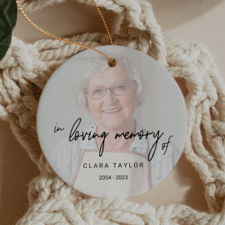 Whimsical Calligraphy Faded Photo in Loving Memory Keramisch Ornament